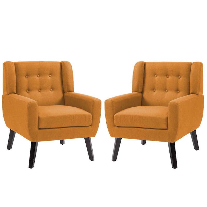 Set of 2 Modern Accent Chair Cotton Linen Upholstered Armchair for Living Room - Orange