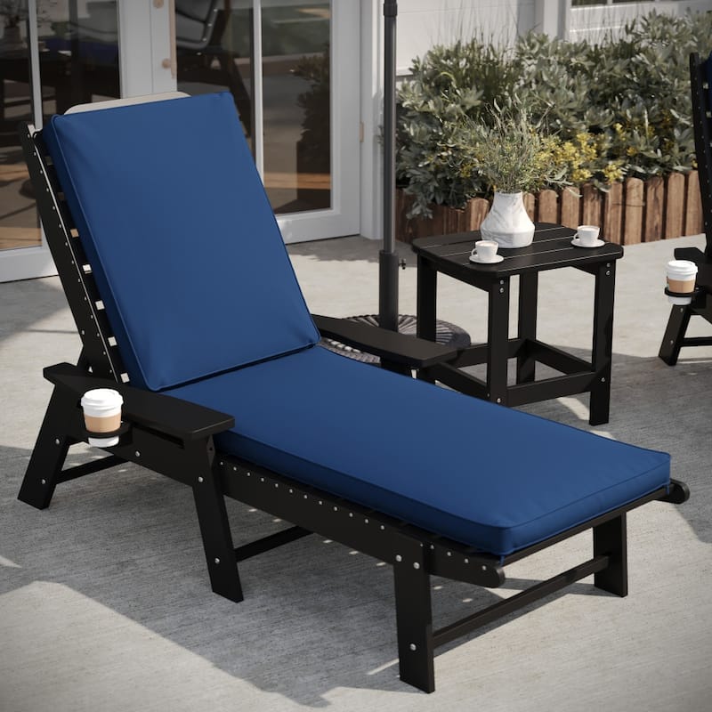 Commercial Water-Resistant Outdoor Chaise Lounge Patio Cushion (Cushion Only) - Navy