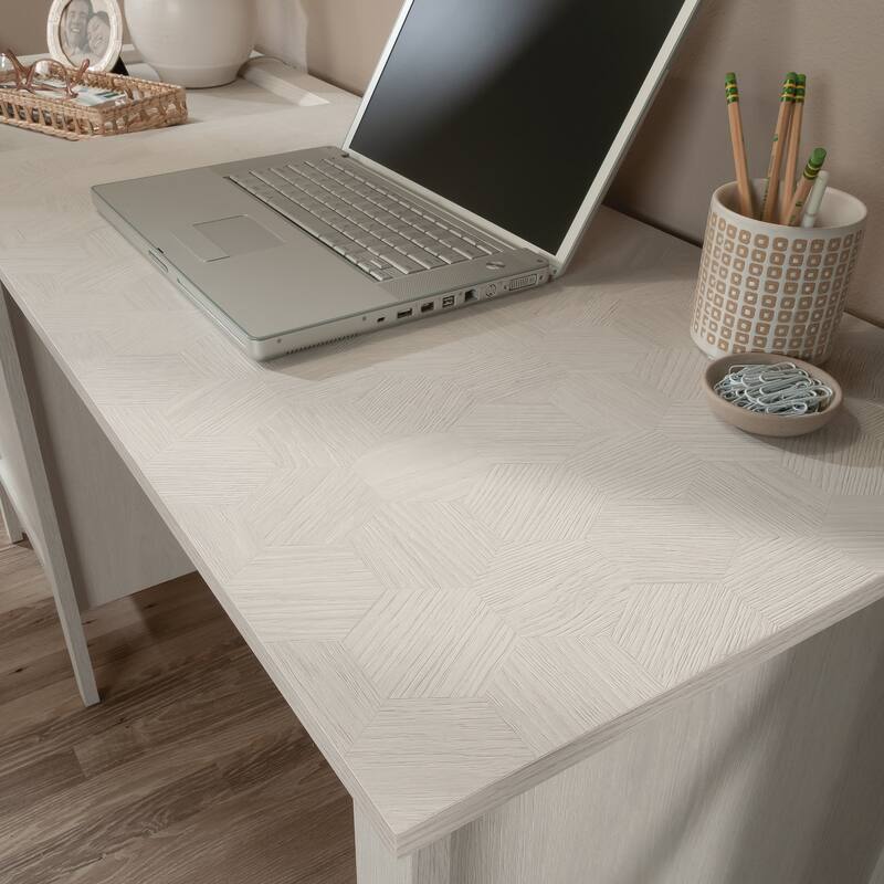 White Compact Home Office Desk with Storage Drawer and Pull-Out Writing Surface