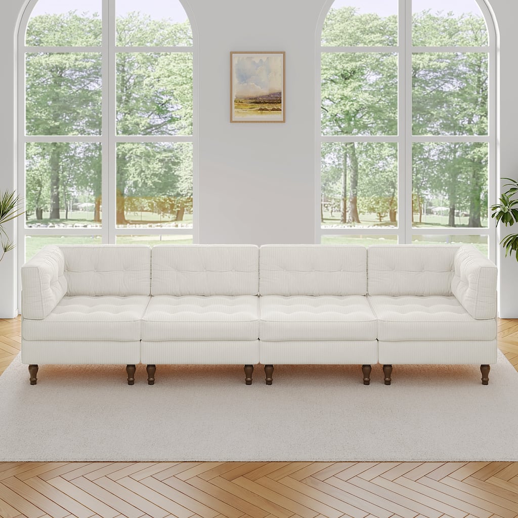 UIXE 4-Piece Corduroy Upholstered Modular Sectional Sofa for Living Room