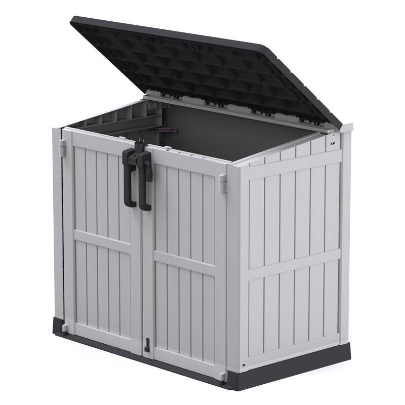 233GAL/880L Heavy-Duty Outdoor Storage Box with Wood-Effect Panels -Lockable Weather-Resistant Design for Garden Tools - 880L