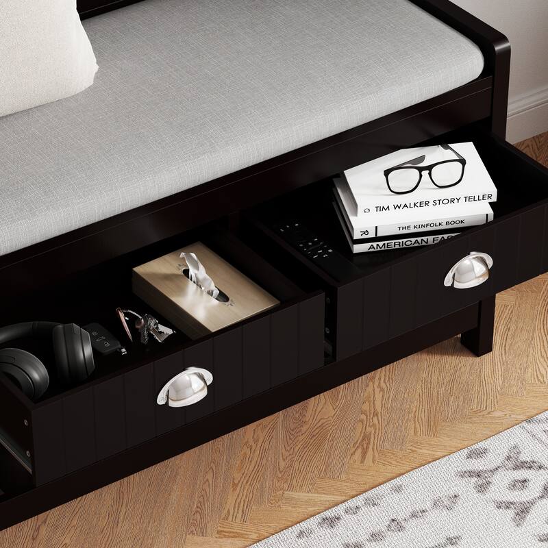 Modern Coat Rack Hallway Clothes Rack with 2 Storage Drawers 4 Hooks Padded Seat Cushion, Bench, for Entry Hallway