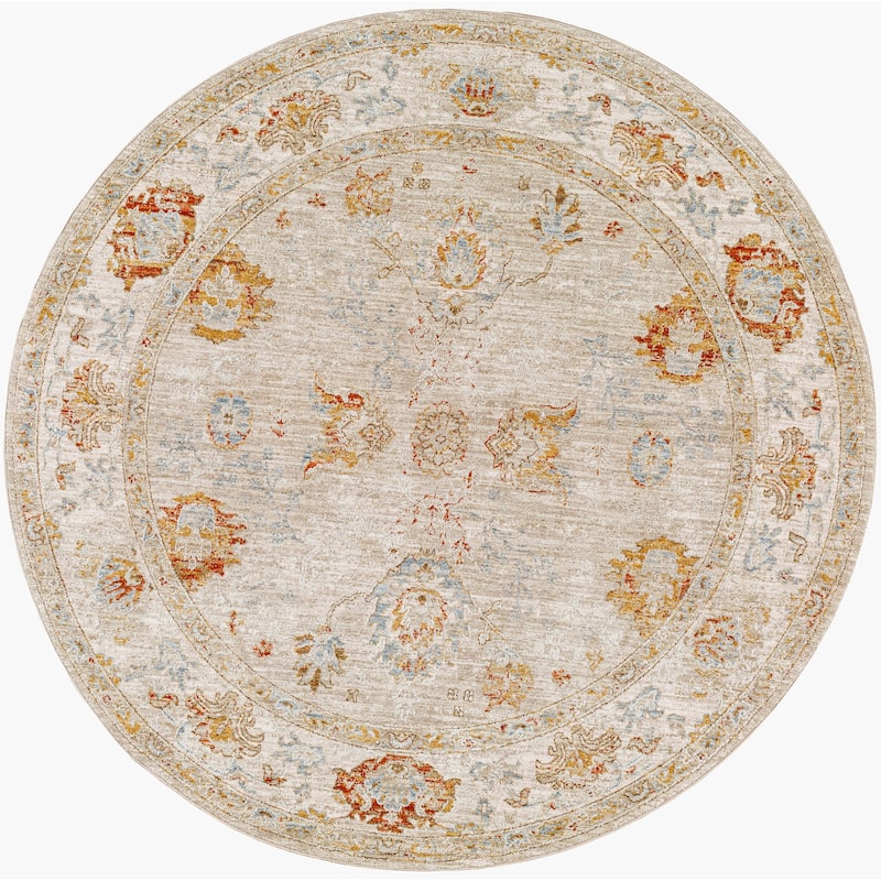 Livabliss Traditional Avant Garde Oriental Area Rug - 5'3" x 5'3" Round - Light Grey