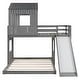 preview thumbnail 19 of 44, Wooden Twin Over Full Bunk Bed with Treehouse Loft, Slide & Guardrail