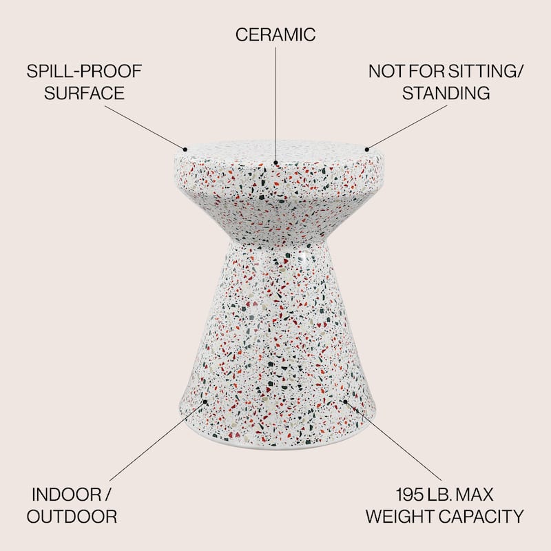Indi 17.75" Modern Bohemian Terrazzo Indoor/Outdoor Drum Accent Table, by JONATHAN Y