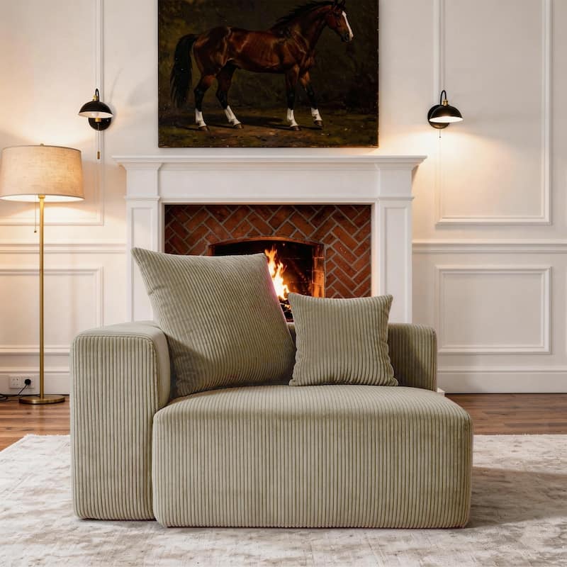 Corduroy Upholstered Modular Sectional Sofa with Ottoman