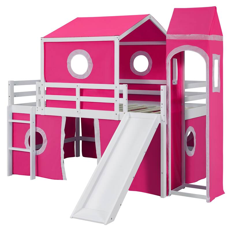 Loft House Bed with Slide, Tent, & Tower