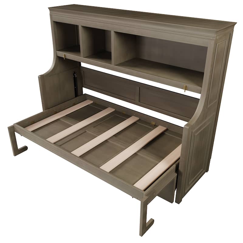 GDFStudio - Modern Wooden Twin Murphy Bed with Desk and Storage Shelves