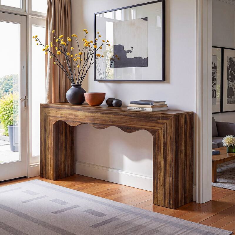 63” Farmhouse Console Table, Brown Entryway Table with Storage - 63" x 11.81"