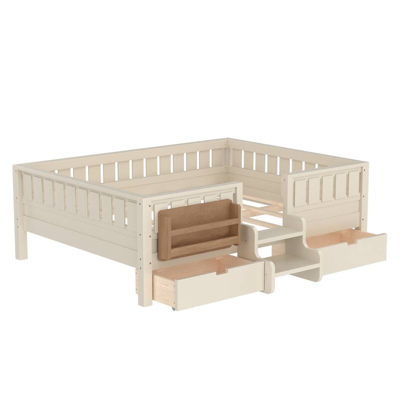 Full/Twin Loft Bed with Storage Drawers, Safety Staircase & Rails