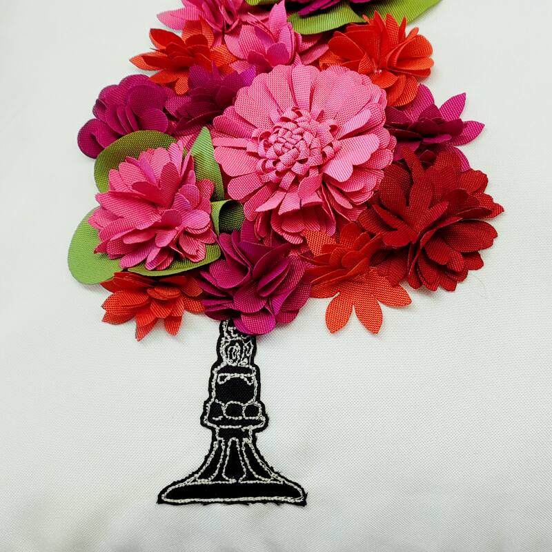 Edie At Home Indoor & Outdoor Dimensional Topiary with Embroidered Pots Pillow 13x25, Fuchsia Multi