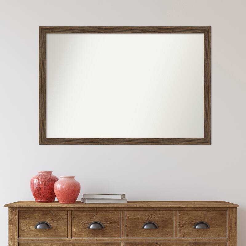 Non-Beveled Wood Wall Mirror - Regis Barnwood Mocha Narrow Frame
