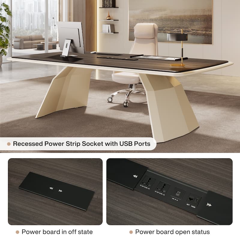94.4-Inch Luxury Executive Desk With Stainless Steel Base