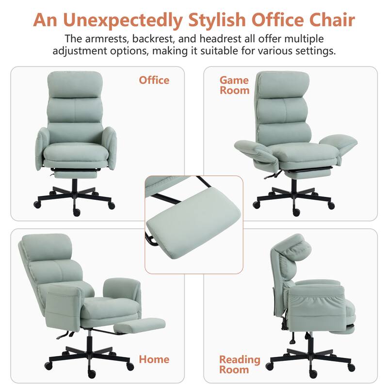Cross-legged Office Chair with Flip-up Arms and Headrest, High-Back Ergonomic Executive Chair with Footrest and Side Pockets