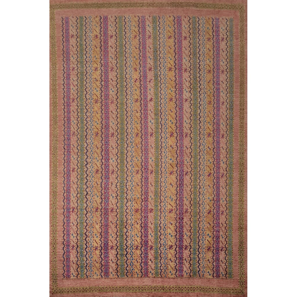 Hand Knotted Oriental 100% Wool Carpet Traditional Geometric Multi-Colored Ziegler Area Rug - 10' 0'' X 8' 0''