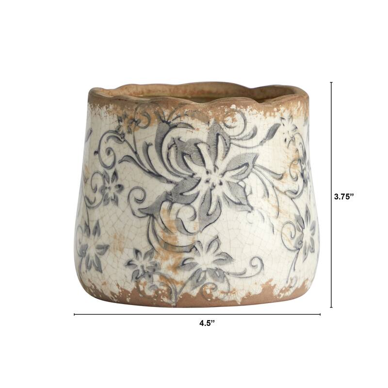 4.5" Tuscan Ceramic Gray Scroll Planter