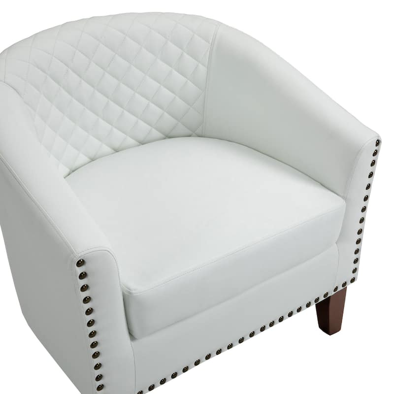 Modern Leather Nailheads Trim Barrel Accent Chairs with Wood Legs