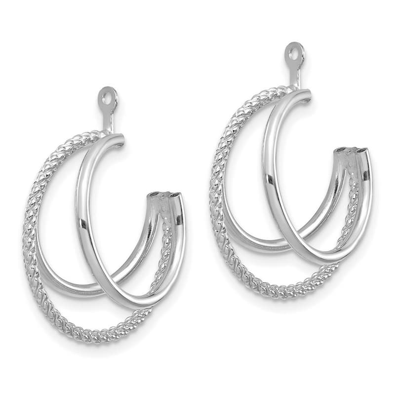 Curata 14k White Gold Polished and Twisted Triple Hoop Earrings - with Jackets 19mm