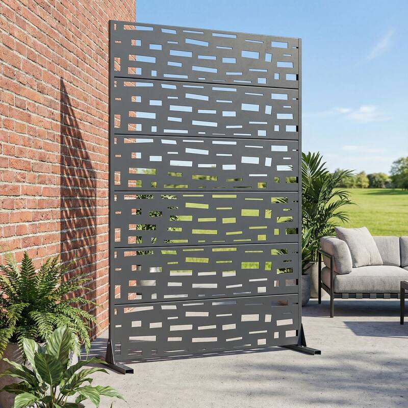 Outdoor Privacy Screen Metal Privacy Screen Panel Free Standing - Dark Grey - 72*47