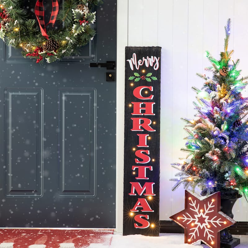 Glitzhome 42"H Lighted Wooden "Merry Christmas" Porch Sign Decor