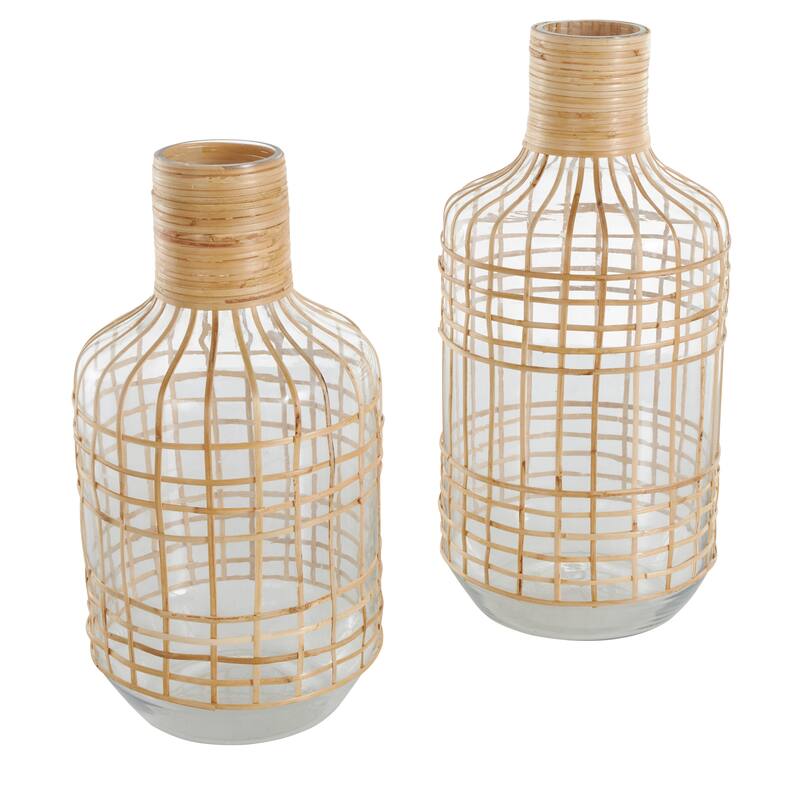 Clear Glass Handmade Rattan Wrapped Vase (Set of 2)