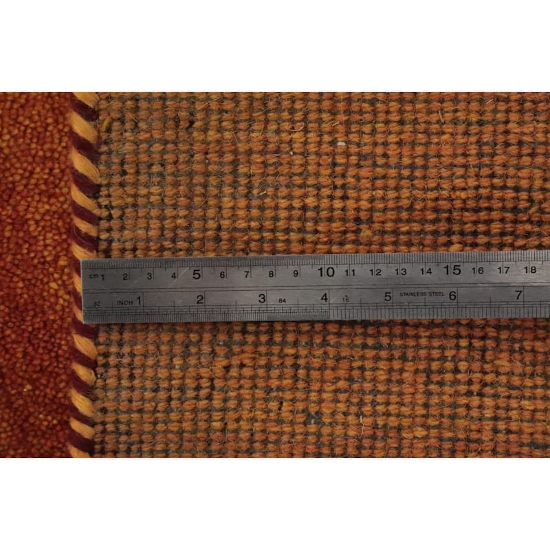 Hand Knotted Oriental 100% Wool Carpet Modern Stripe Oranges & Rust Gabbeh Area Rug - 7' 11'' X 5' 9''
