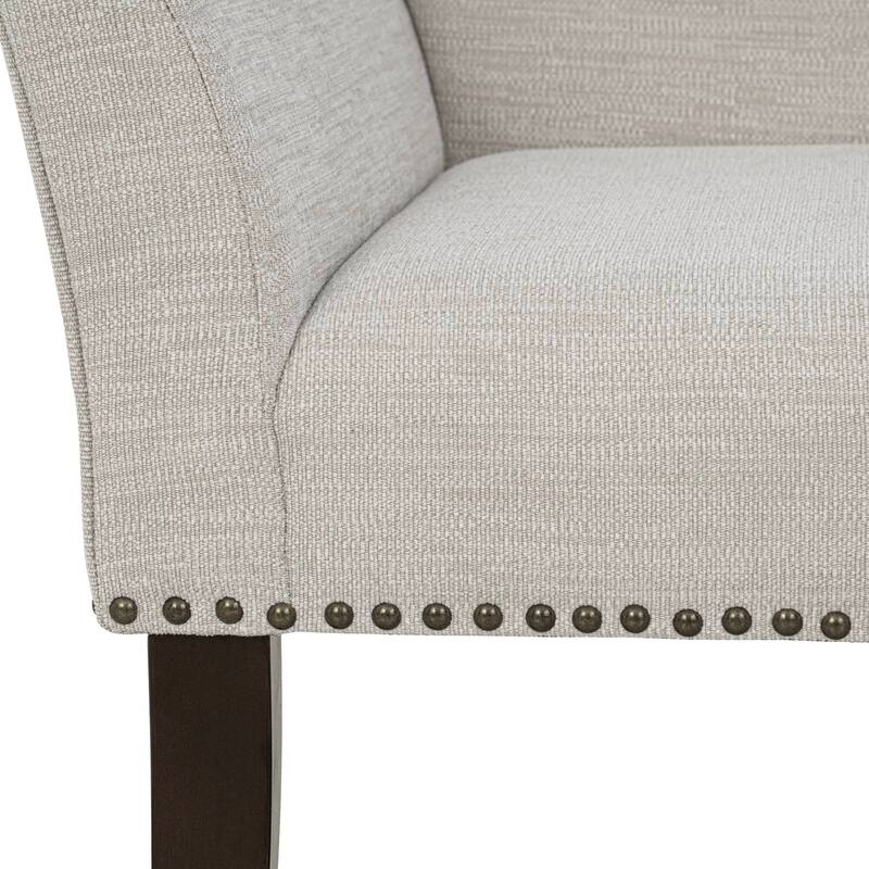 Roomfitters 49.5" Upholstered Accent Bench, Flared Arms and Morocco Wood Legs with Nailhead Trim, Cream