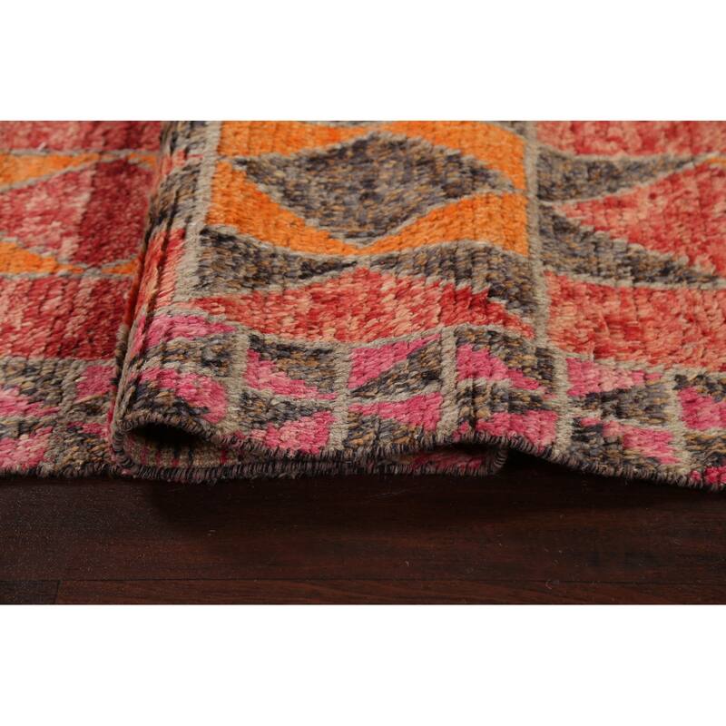 Geometric Oriental Moroccan Wool Runner Rug Handmade Staircase Carpet - 2'5" x 12'7"