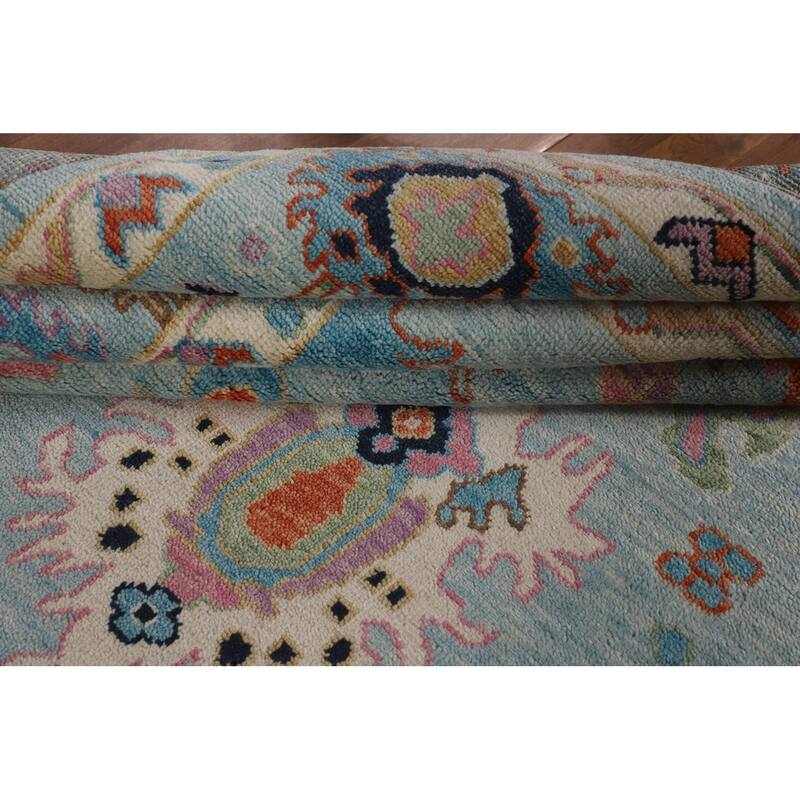 Light Blue Oushak Rug Hand-Knotted Wool Carpet - 8'11" x 11'8"