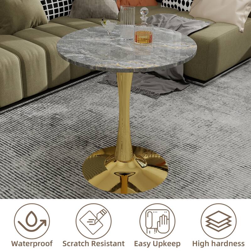 27.6" Mid-Century Modern Style Dining Table, Accommodates 2-4 People, Featuring A Round Dark Gray Textured Marble Tabletop