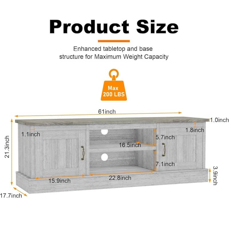 Farmhouse TV Stand for 65 Inch TVs Entertainment Center with Storage Cabinets, Media Console Table