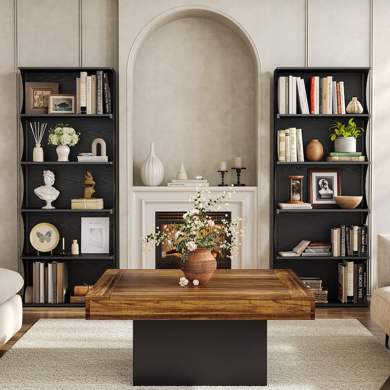 5-Tier Tall Bookcase Modern Black Open Bookshelf