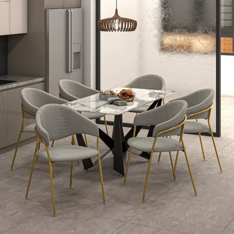 LeisureMod Bella Modern Mid-Century Leather/Velvet Dining Chair in Gold Stainless Steel Armchair for Home & Kitchen Banquet