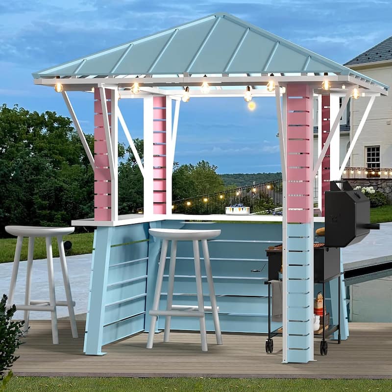 Grill Gazebo with USB Charging Socket and Hooks, Gazebo with 2 Open Sides, Galvanized Steel Pavilion for Backyard, BBQ, Party