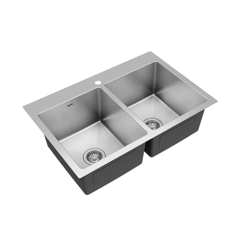 Karran 33" Top Mount Double Equal Bowl Stainless Steel Sink Kit