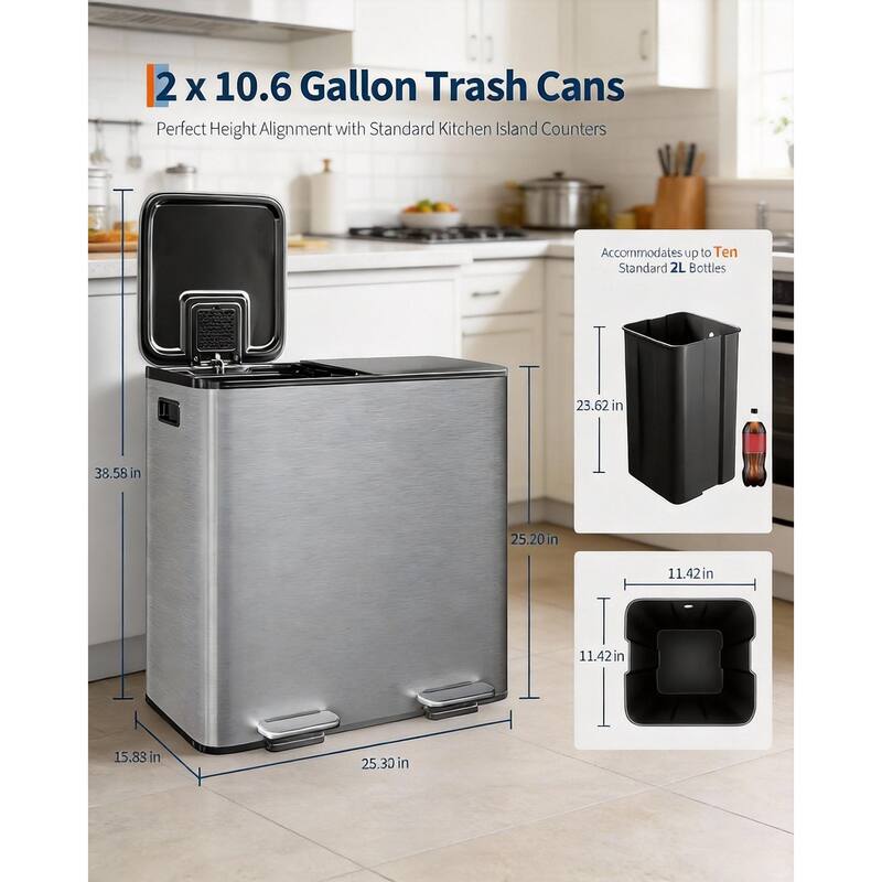 Trash Can, Dual Step for Trash & Recycling