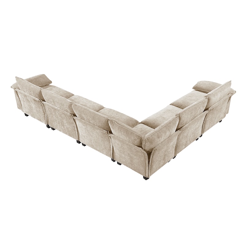 Terra Chenille 6-Piece Modular Sectional Sofa - Wood Finish Feet