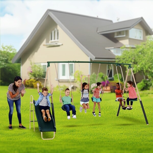 XDP Recreation Outdoor Central Park Swing Set w/ Slide, Glider