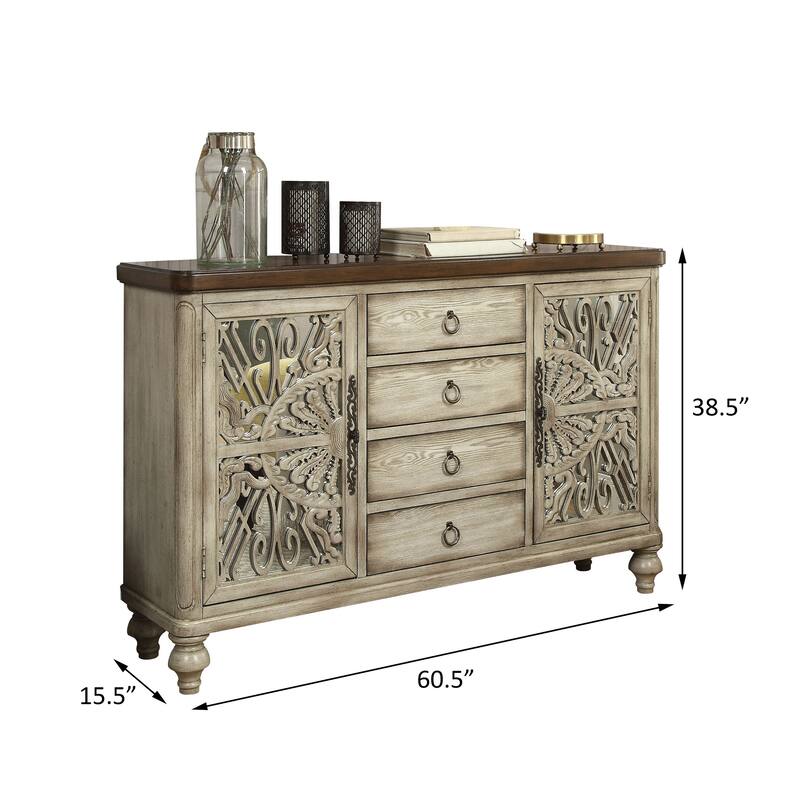 Dalah Antique White 4-Drawer and 2-Door Console Table