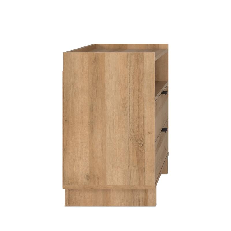 Prepac Simply Modern Nightstand Bedside Table, Natural Oak Nightstand for Bedroom, End Table with 2 Drawers and Open Shelf