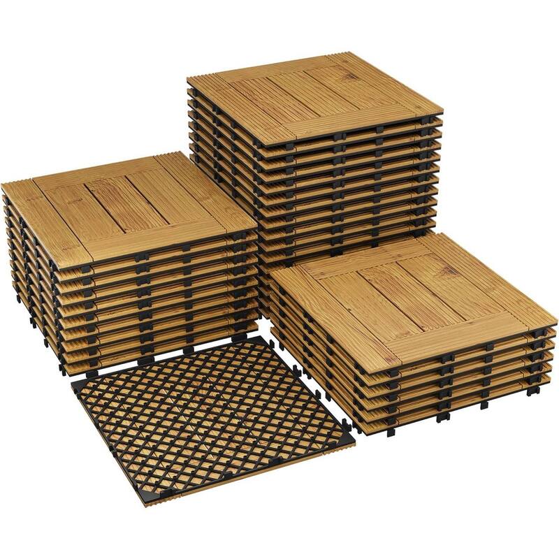 Water Resistant 33 Pack 12"X12" Wood Patio Flooring Deck Tiles for Indoor & Outdoor Use - 33-Pack - Orange