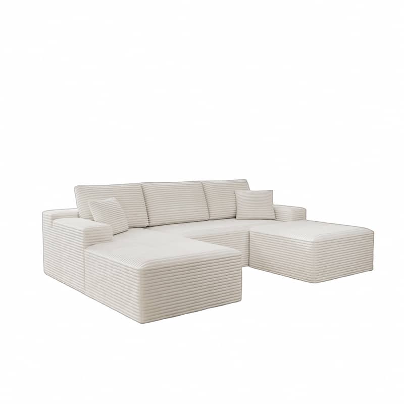 Roomfitters 104.3" Modular Sectional Sofa, 3-Piece Compressed Cloud Couch, No Assembly Required, Plush Corduroy, White