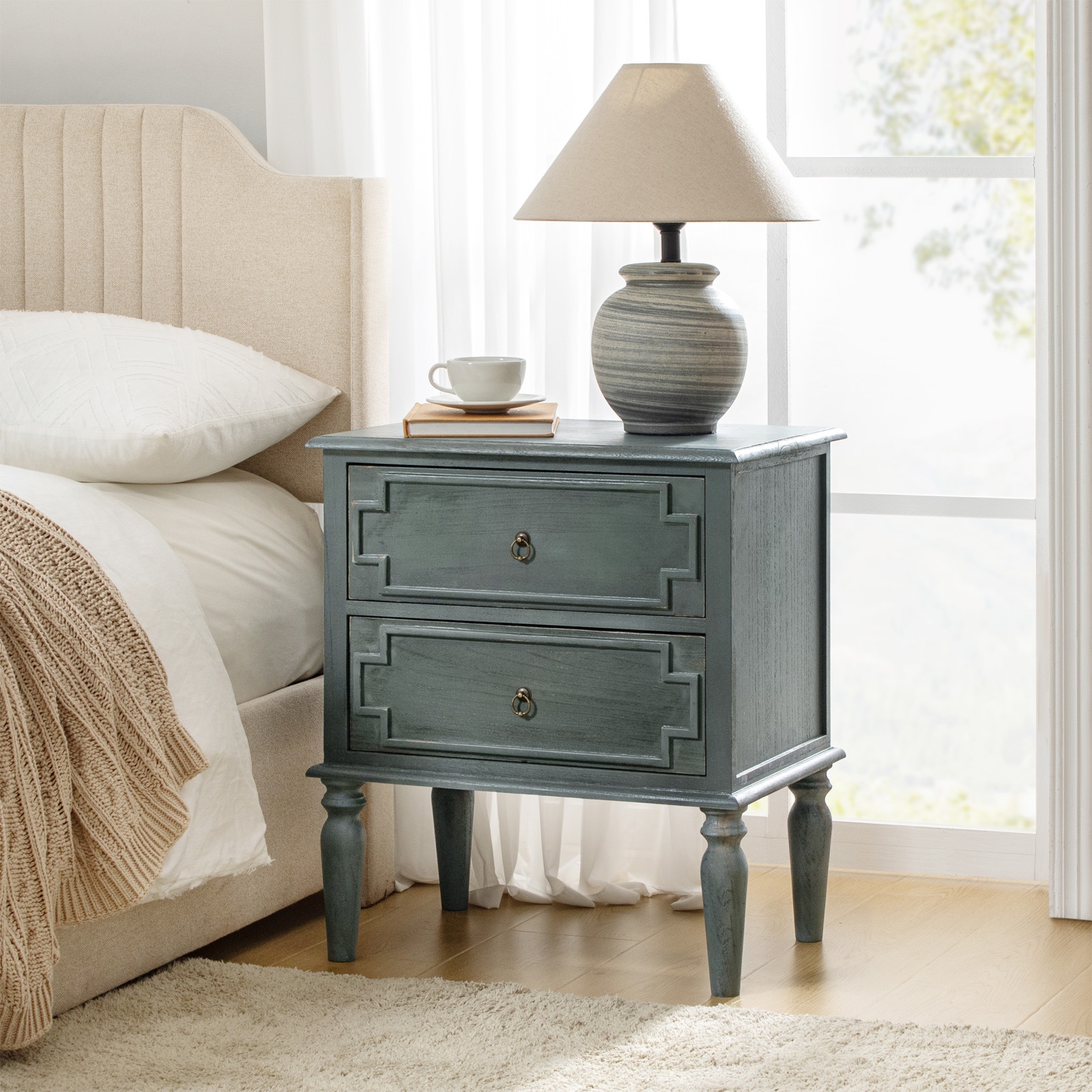 Christian 28 Tall Transitional Farmhouse 2 Drawer Nightstand with Build in Charging Station by HULALA HOME On Sale Bed Bath Beyond 41502677