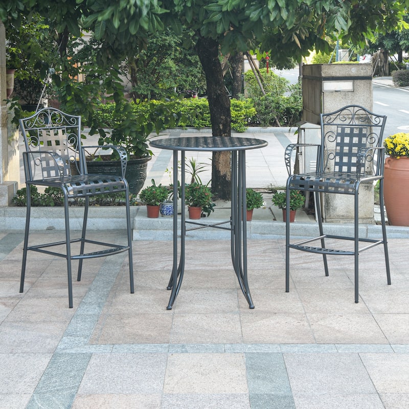 Mandalay 3-Piece Outdoor Iron Bar Bistro Set (Set of 3) - Hammered Pewter
