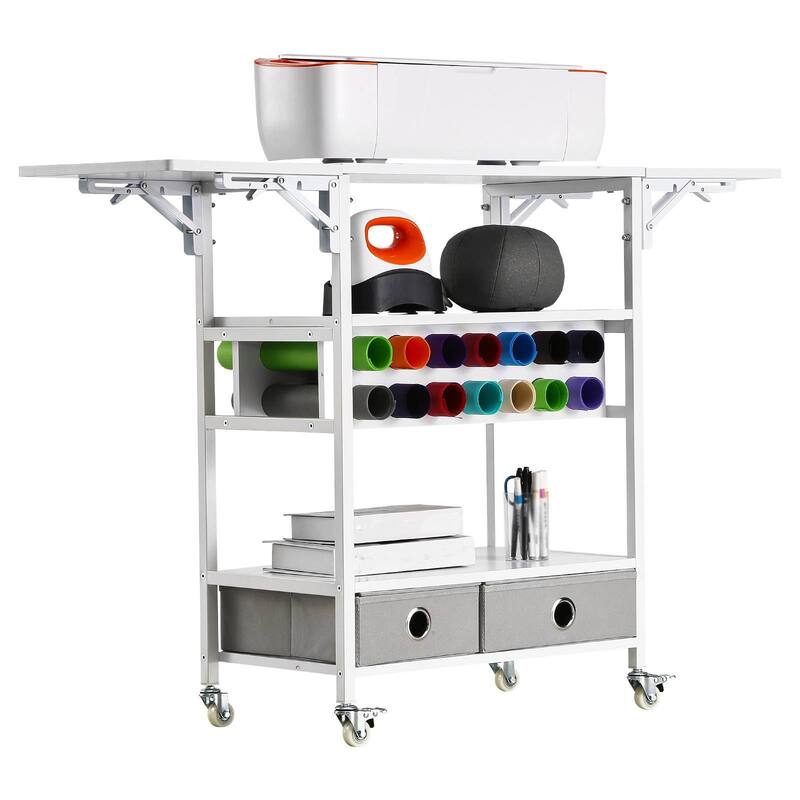 Crafting Table with Vinyl Roll Rack and Foldable Storage Organizer - 23.54” x 14.17” x 31.81”