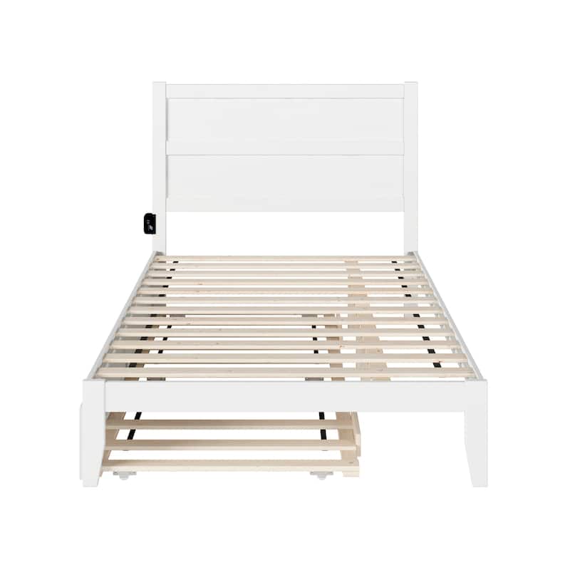 Full Bed with Trundle - Rustic Romance Platform Bed Frame - White Finish - HomeStock