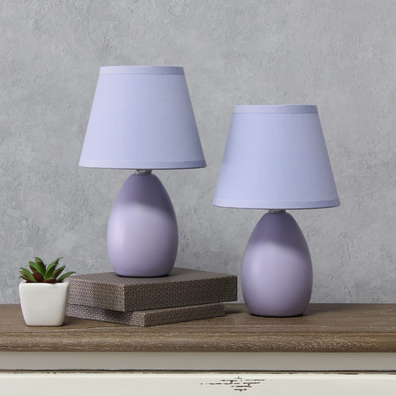 9.45" Petite Oblong Lamp 2 Pack Set w Matching Fabric Shade