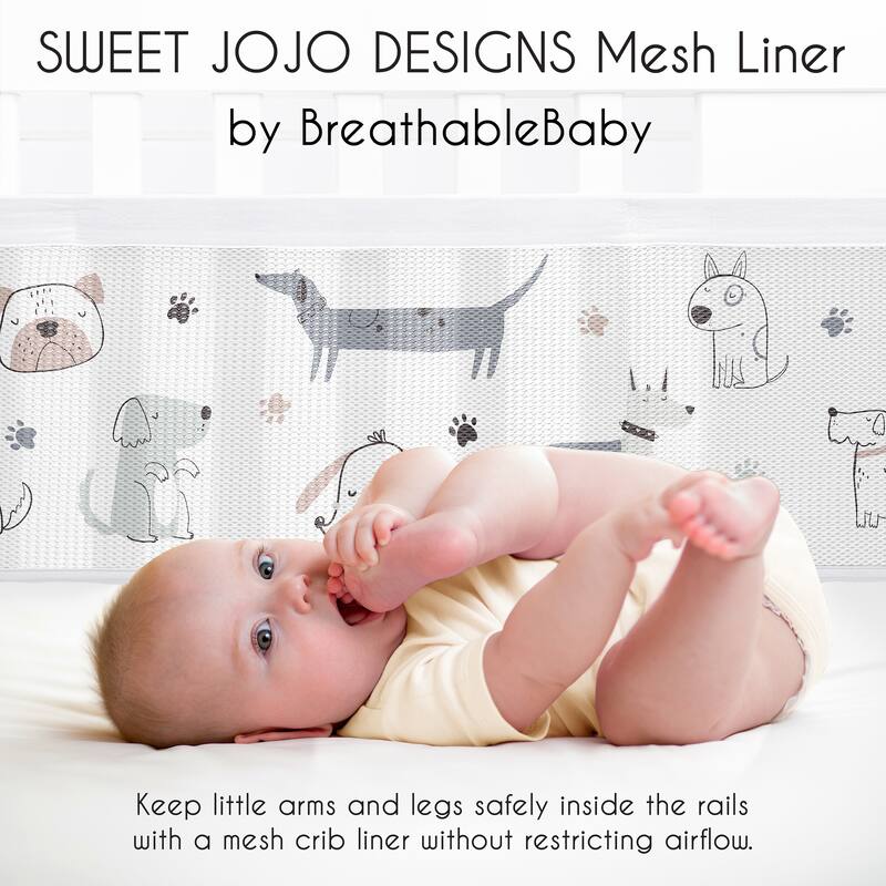 Sweet Jojo Designs + BreathableBaby Breathable Mesh Crib Liner Dog Boy, Girl, Unisex/Gender Neutral Modern Puppy