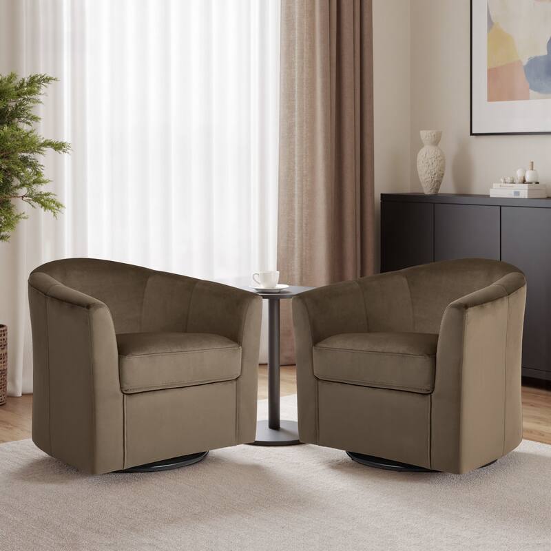2 Set Modern Upholstered Swivel Barrel Chair Living Room Accent Chair
