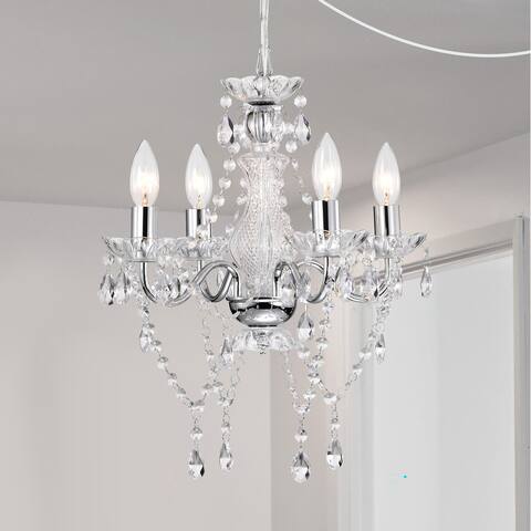Plug-in Swag Chandelier Chrome Chandelier with Acrylic Crystal 4-Light